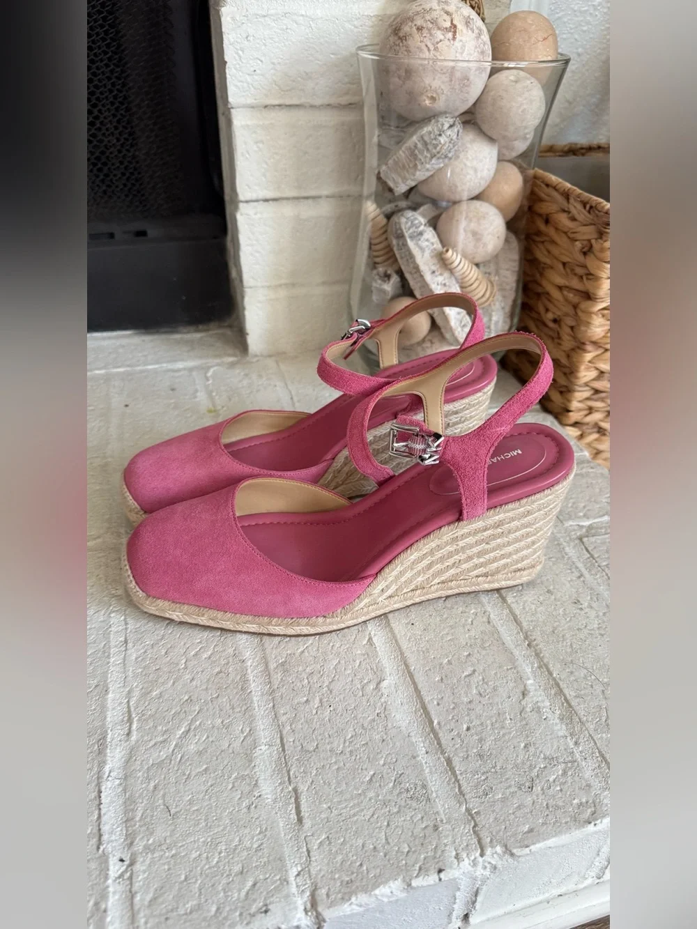 MICHAEL Michael Kors Pink Suede Espadrille Wedge Slingback Shoes Size 9.5M NWOT